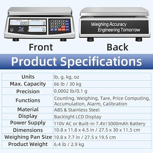 Industrial Counting Scale 30kg/66lb x 0.1g Precision Bench Scale Digital Inventory Counting Weight Scale for Small Parts and Coins, Electronic Gram Scale with Batteries/AC Power, lb/g/kg/oz