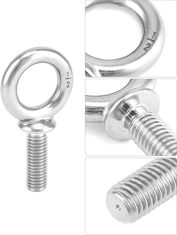 QWORK Machinery Eye Bolt, 10 Pack 1/2" -13 x 1-1/2" Marine Grade 304 Stainless Steel Shackle, Lifting Ring Threaded Eyebolt Shoulder Eyebolts
