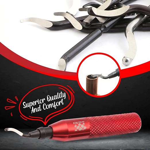 AFA Tooling - Deburring Tool with 11 HSS M2 Blades - Micro-Polished & Anodized Aluminum Handle with Diamond Knurled Grip - Ideal for Smaller Holes up to 1.5mm, 3D Printing, PVC & Metal