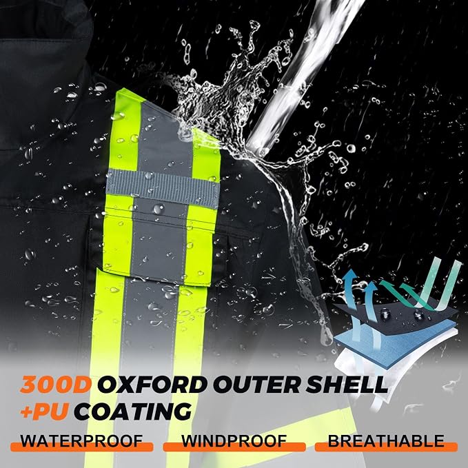 FONIRRA High Visibility Safety Jackets for Men 3-in 1 Hi Vis Reflective Winter Jacket Waterproof ANSI Class 3