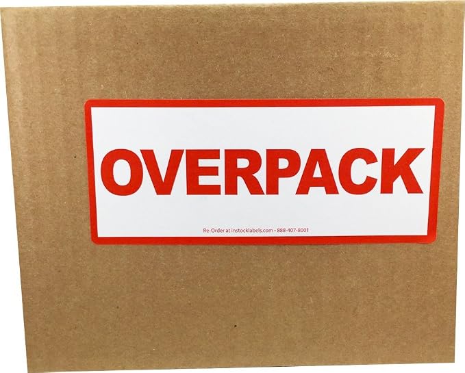 Air Specialty Overpack Labels, 2.5 x 6 Inch Adhesive Shipping Labels, 500 Overpack Handling Stickers Per Roll for Hazardous Materials Packaging and Transport – Made in the USA