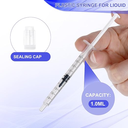24 Pack 1ml Sterile Syringes with Caps, 1cc Needleless Measuring Syringe for Pet Feeding, Liquid Transfer, Oil, Glue, Lab & Craft Use, Individually Sealed