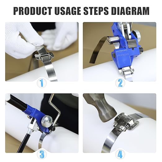 Heavy Duty Banding Strapping kit Contain 3/4"x 100' 304 Stainless Steel Packaging Straps Plastic Case & 100 Metal Buckles Tensioner with Cutter Tool Glove