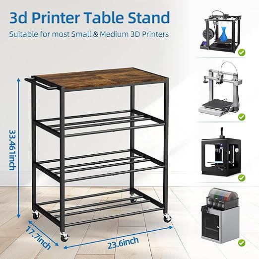 3D Printer Stand with Filament Storage Rack - 3D Printer Table Rolling Printer Cart on Wheels, Heavy Duty Metal Filament Spool Holder Organizer, 3D Printing Workstation for 48 Filament Spools Storage