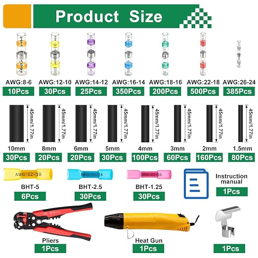 2066PCS Ultimate All-in-One Heat Shrink Solder Seal Wire Connectors Kit: Waterproof Solder Stick Butt Connectors, Heat Gun & Wire Stripper for Automotive, Marine & Electrical Projects Automotive