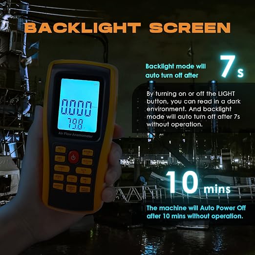 Bonvoisin Hotwire Anemometer Handheld CFM/CMM Air Flow Velocity Meter Wind Speed Gauges with Backlight LCD Display for HVAC in-Duct Airflow Air Velocity Temperature(Thermal Anemometer)