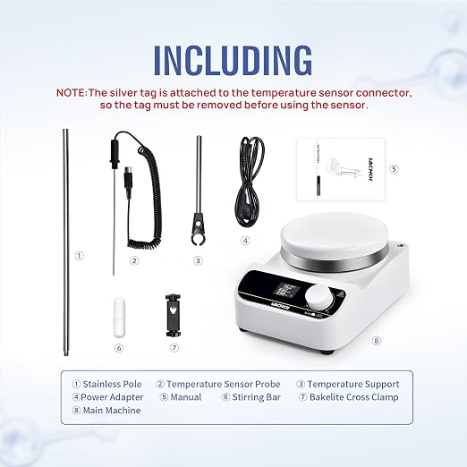 Lab Hot Plate Stirrer Magnetic Stirrer LCD 280℃ 5L 5.3in Stir Plate | Timing 999min|1500RPM|Stir Bar|PT1000|Support Stand|Magnetic Stir Hot Plate|Hotplate Stirrer|Startup Labs|Teaching Demos|Test