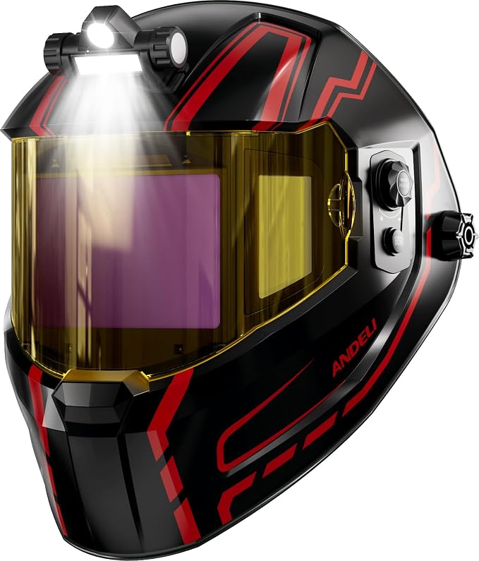 ANDELI Auto Darkening Welding Helmet with Light-Full Digital Filter, 7.2"x3.2" Panoramic View, Rechargeable Battery,True Color Durable Nylon Shell, Wide Shade Range for Weld Cut Grind