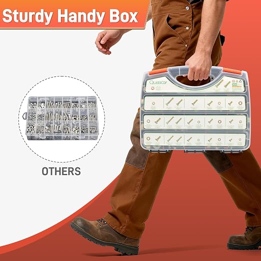 Quibbay 924Pcs Grade 8 Bolts and Nuts Assortment Kit, 1/4-20, 5/16-18, 3/8-16, 1/2-13 Heavy Duty Hex SAE Assorted Bolts Nuts and Washers Kit, Carbon Steel Machine Hardware Screw Sets with Case