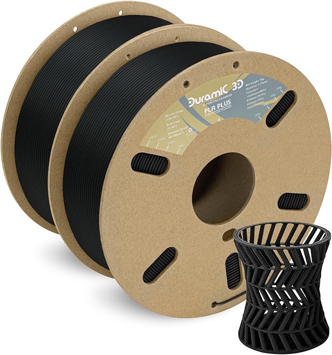 DURAMIC 3D PLA+ Printer Filament 1.75mm PLA Plus Neatly 2Kg Spools | PLA Pro Tougher and Stronger, Dimensional Accuracy Probability +/- 0.02mm 2Pack Black
