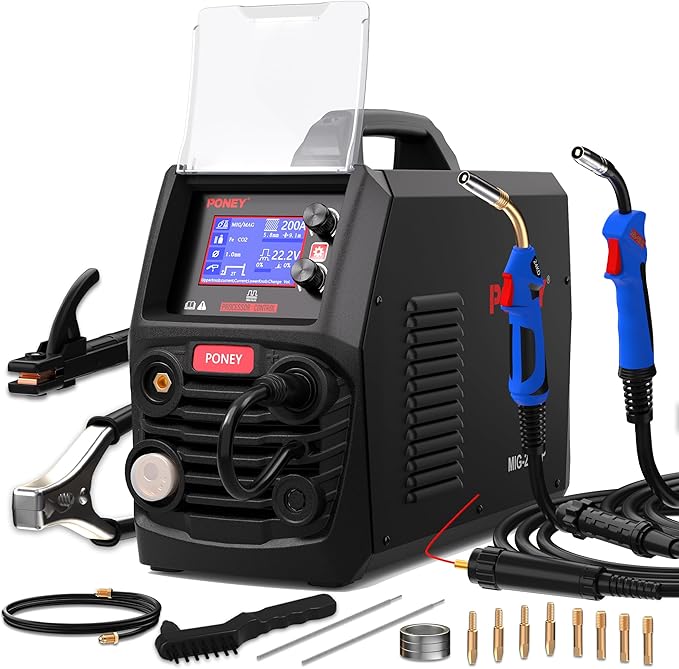 PONEY 200A Double Pulse MIG 9 in 1 Aluminum Welder 220V 2T/4T | MIG/MAG/FLUX/MIG Synergy/Single Pulse MIG/Double Pulse MIG/TIG LIFT/Spot Welding/MMA Multi Process Welding Machine LCD