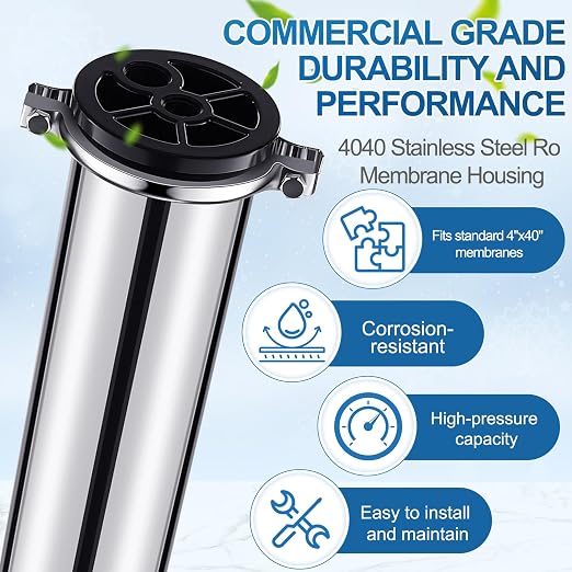 Blulu 304 Stainless Steel Reverse Osmosis Compatible with 4040 Membrane Housing Heavy Duty 4"x40" Commercial Ro Membrane Pressure Vessel Good for Industrial Use
