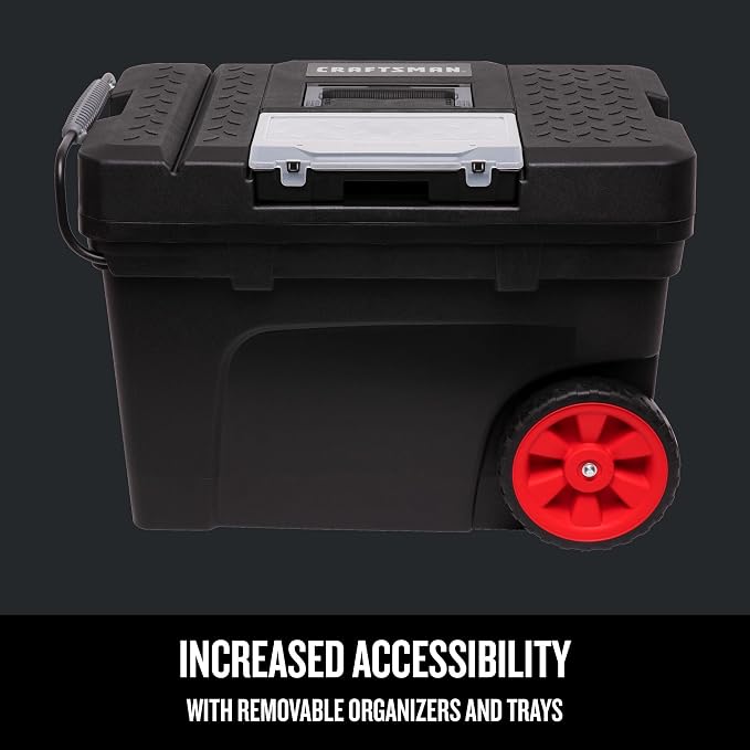 CRAFTSMAN Rolling Tool Box with Wheels, Includes Organizers and Trays, Heavy Duty Plastic, Lockable, 15.2 Inch (CMST33026)