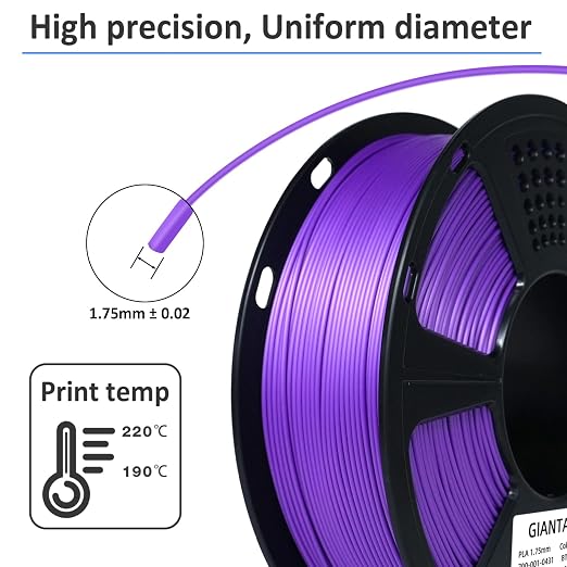 GIANTARM 3D Printer Filament, Purple Pla Filament, 1Kg(2.2lbs) Spool, 1.75mm Dimension Accuracy +/- 0.03mm, 3D Printing Filament