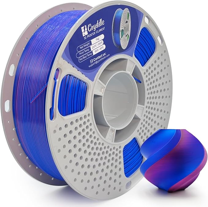Silk Dual Color PLA 3D Printer Filament, 1.75mm 1KG (2.2lbs), Shiny Gloss Finish, Easy Printing, Dimensional Accuracy ±0.02mm(Red & Blue)
