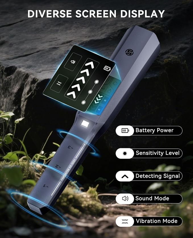SUNPOW Metal Detector Pinpointer Rechargeable with LCD Screen – Adjustable Sensitivity, 4 Modes, IP68 Waterproof Handheld Metal Detector Wand for Adults & Kids – GD01