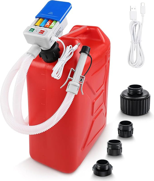 Portable Fuel Transfer Pump for Gasoline & Diesel, 3.2 GPM, Auto-Stop Sensor, 51" Hose, USB Type-C & AA Battery Powered, for RVs, ATVs, Motorcycles, Small Engines & Tractors （Blue）