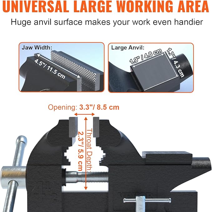 WEN BG4260 2.1-Amp 6-Inch Single Speed Bench Grinder, Orange,black & VEVOR Bench Vise, 4.5-inch Jaw Width 3.3-inch Jaw Opening, 240-Degree Swivel Locking Base Multipurpose Vise