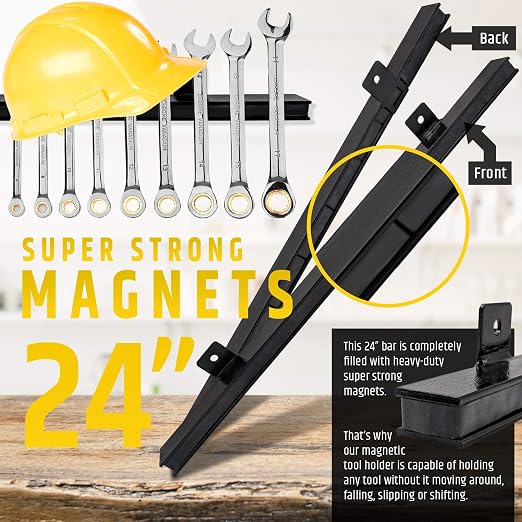 HMmagnets 24" Heavy-Duty Magnetic Tool Holder (Upgraded Version) - Extremely Powerful Magnetic Pull Force to Hold Heavy Tools - Professional Space-Saving Magnetic Bar - Tool Organizer Rack/Strip