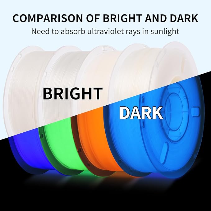 RAMBERY Glow in The Dark 3D Printer Filament Bundle Multicolour Blue Green Purple Orange PLA Filament 1.75mm Luminous 3D Printing Filament, 1kgX 4 Spools (8.81 lbs)