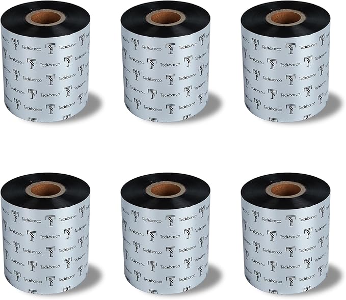 6 Rolls 3.14" x 1476' Premium Enhanced Wax Thermal Transfer Ribbon, 80mm x 450m Black Industrial Barcode Label Printer Ribbon - Compatible with Zebra, TSC, GoDex, Citizen, 1" Core