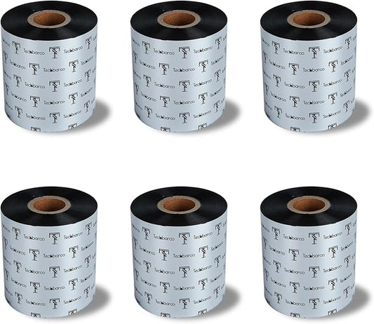 6 Rolls 3.14" x 1476' Premium Enhanced Wax Thermal Transfer Ribbon, 80mm x 450m Black Industrial Barcode Label Printer Ribbon - Compatible with Zebra, TSC, GoDex, Citizen, 1" Core