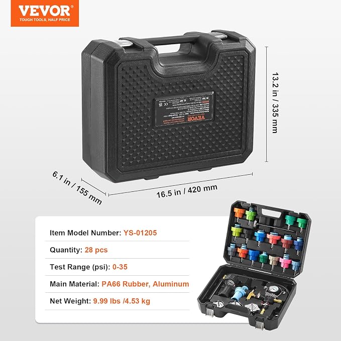 VEVOR 28 pcs Universal Radiator Pressure Tester Kit, Coolant Pressure Tester Kit with Manual Pump and Color-Coded Test Caps, Coolant Vacuum Refill kit for Cars Motorcycles Trucks Cooling System