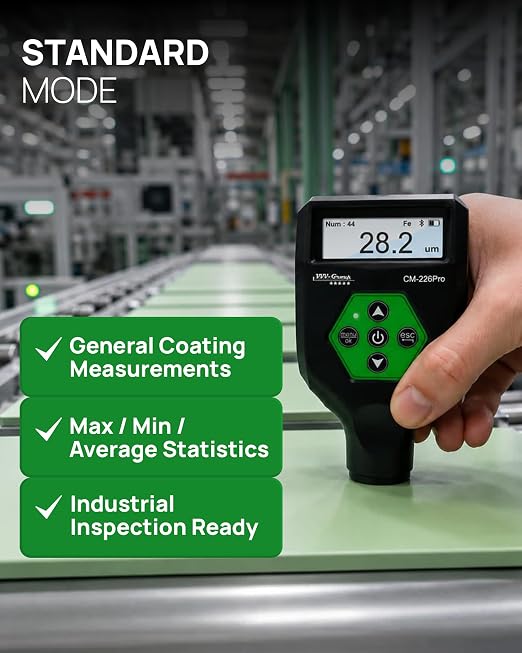 Paint Thickness Gauge CM-226Pro with Bluetooth App for iOS & Android, Rechargeable Coating Thickness Tester for Cars, Fe/NFe/Fe+Zn Detection, Car & Normal Modes, Auto Body Paint Meter