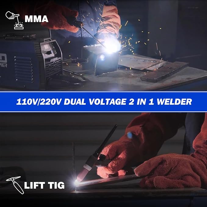 200A ARC Welding Machine, 110V/220V Dual Voltage Welder, IGBT Stick MMA Welder LED Display with Electrode Holder Work Clamp