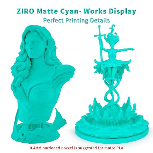 ZIRO Matte PLA Filament 1.75mm, Pure Color No-Shine 3D Printer Filament, High Toughness 3D Printing Material, Cyan (Matte)