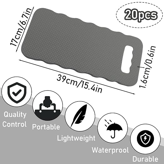 20 Pcs Garden Kneeling Pad, 15.4 x 6.7 Inch, Grey | Waterproof, Comfortable Foam kneeling pad, Stain Resistant, for Gardening, Yoga, Baby Bath, Praying and Exercise