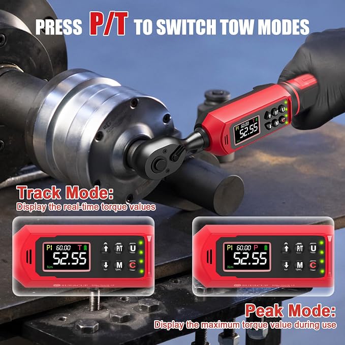 SUERCUP 3/8" 1/2" Digital Torque Wrench, 0.66-44.29Ft.Lb & 3.8-250.8Ft.Lb | ±1% Accuracy, 0.9-60N.m & 5.1-340Nm Electric Torque Wrench Set, for Auto Repair, Lug Nuts, Engine, Suspension, Moto & Bicycle
