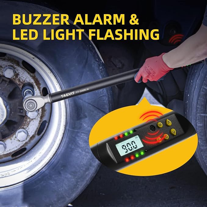 1/2 Inch Drive Digital Torque Wrench, 12.5-250.8 Ft.lb/17-340 Nm Electronic Torque Wrench, ±2% Accuracy with Preset Value, Data Storage, Buzzer and LED Flash Notification for Motorcycle, Car