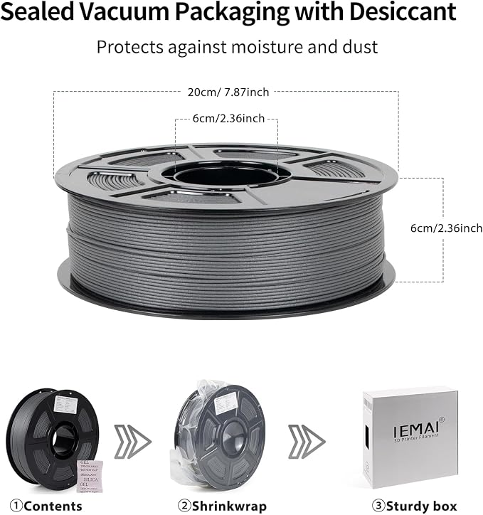IEMAI Glass Fiber ABS Filament 1.75mm Matte Gray 1kg, ABS-GF 3D Printer Filament with High Stiffness, Heat & Chemical Resistant, Dimensional Stability & Low Warpage