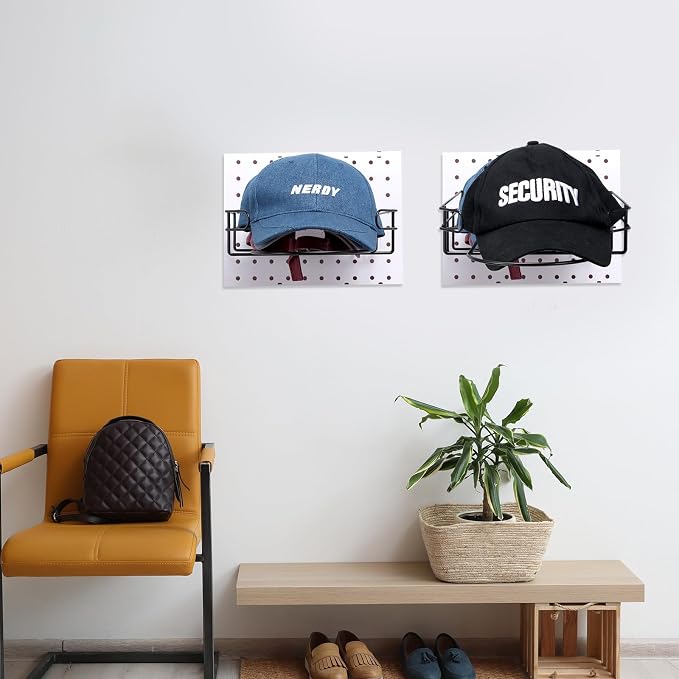 Kigley 4 Pcs Wire Hat Display Racks for Slatwall Black Metal Baseball Hat Racks Multifunctional Retail Shelves Pegboard Display for Home Retail Boutique Store Organizer