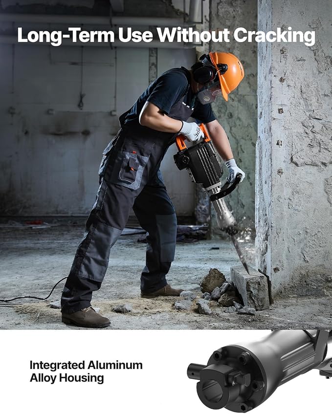 VEVOR Demolition Jack Hammer 2200W Electric Jackhammer Concrete Breaker | For Concrete Demolition, 1350 BPM, 360° Rotary Handle, Heavy Duty, Portable, with 4pcs Chisels Bit and Storage Case, Black