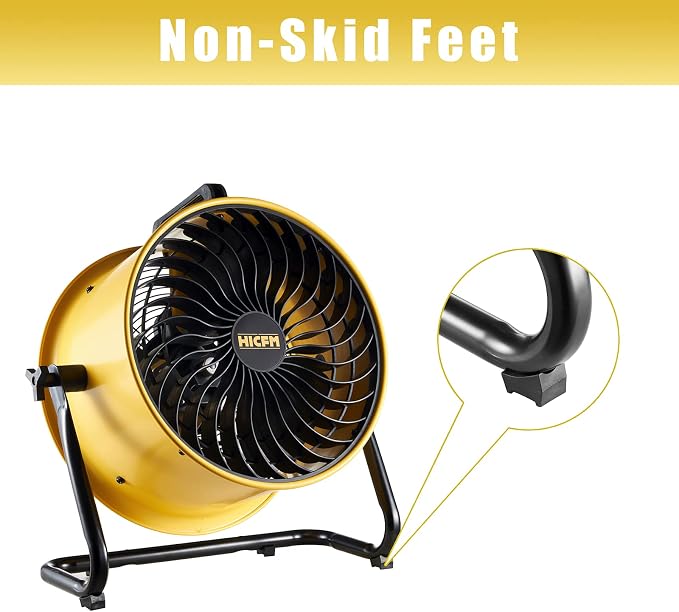 HiCFM 16" High-velocity Drum Air Circulator Fan 2800 CFM Large Airflow Turbo Shop Floor Fan with 360-degree Pivoting Head, 3-speed 1/4 HP Motor