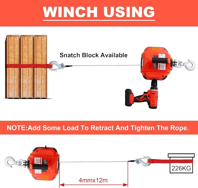 Drill Winch Hoist Portable Drill Winch 750 LB Capacity Handheld Drill Winch with 40 Foot Steel Wire for Lifting Dragging, Stretched Wire Fence, Log Handling