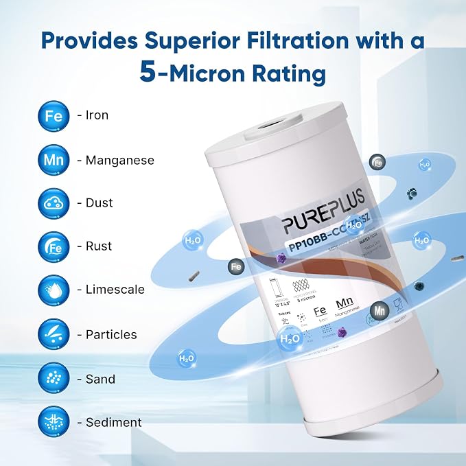 PUREPLUS 10" x 4.5" Whole House Iron Reducing Sediment Filter Compound for Well/TAP Water-Compatible with GE FXHTC, GXWH40L, GXWH35F, GNWH38S, Culligan RFC-BBSA, WRC25HD, Pentek RFC-BB,3Pack