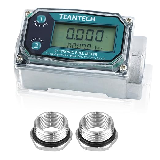 1Pack 1 in Digital Turbine Fuel Flow Meter with 3/4 in Adapters, High Accuracy Diesel Flow Meter with NPT Counter, Digital LCD with 5 Units, Auto Shut Off, for Gasoline/Kerosene/Water