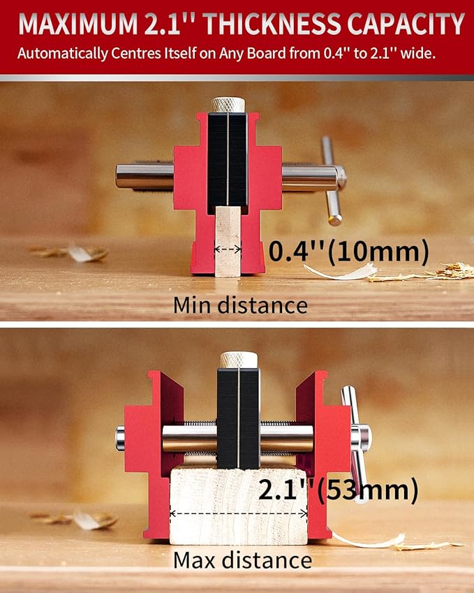 DAYDOOR 2.1" Self Centering Dowel Jig, Universal Capacity Doweling Jig & Drill Guide for Woodworking, Complete Kit with 6 Steel Bushings for Straight Holes(Red)
