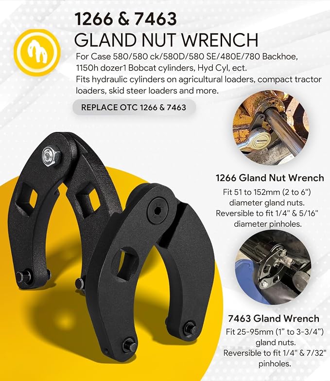 Gland Nut Wrench - Set of 2 Hydraulic Cylinder Spanner Wrench Adjustable - Spanner Wrench Set Includes Gloves, Microfiber Towel, Pins & Allen Wrenches, Suitable for Farm & Construction Equipment