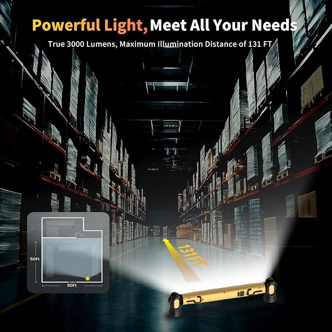 2Pack Magnetic Light Bar, 3000LM LED Under Hood Work Light Bar with Hooks, 5200mAh Cordless Rechargeable Hood Light for Mechanic/Car Repairing/Garage-Yellow