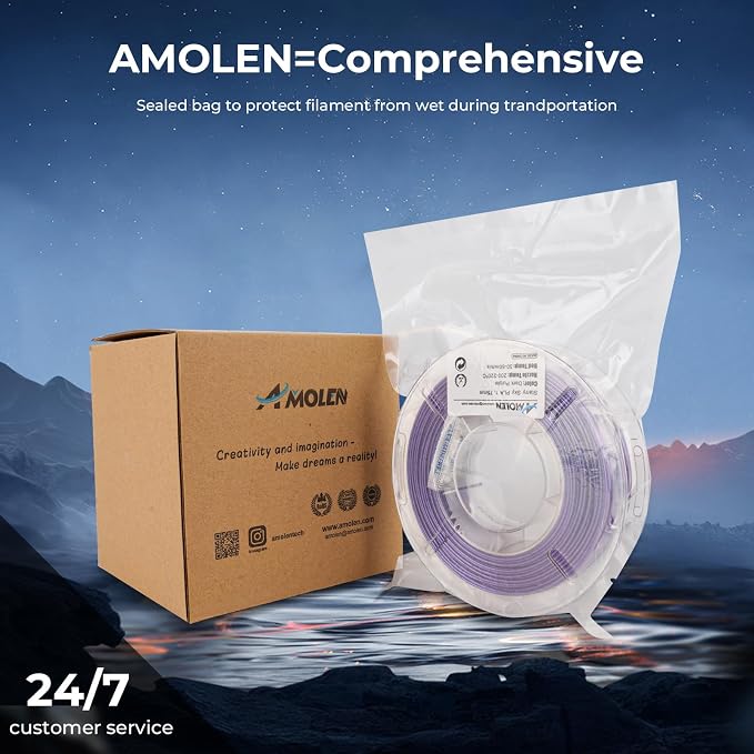 AMOLEN PLA 3D Printer Filament,PLA PrintingFilament Starry Sky Series Pla 1.75mm Bundle, Starry Sky Dark Purple/Green/Blue/Purple Red, 4x200g Pack