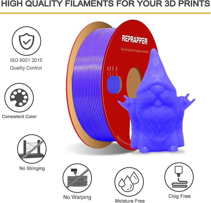 RepRapper Glow in the Dark Purple PLA Filament 1.75mm (+- 0.03mm) 2.2lb (1kg) for 3D Printer, Phosphorescent Glow PLA Purple Color