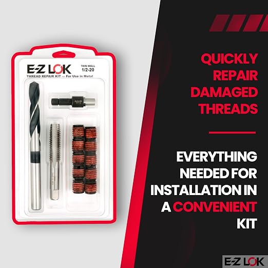 E-Z LOK EZ-310-820 Thread Repair Kit for Metal Carbon Steel Threaded Inserts 1/2-20 and Installation Tools
