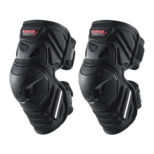 Scoyco Motocycle Knee Shin Pads for Adults - CE Level 1 Adjustable Motocross Knee Guards with TPU Protective & Dynamic Flex Racing Gear