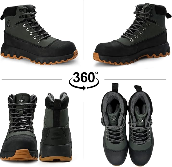 Mens work boots Composite Toe Boots for Men Genuine Leather Rubber Sole No Slip Waterproof Shoes Industrial & Construction Safety boots