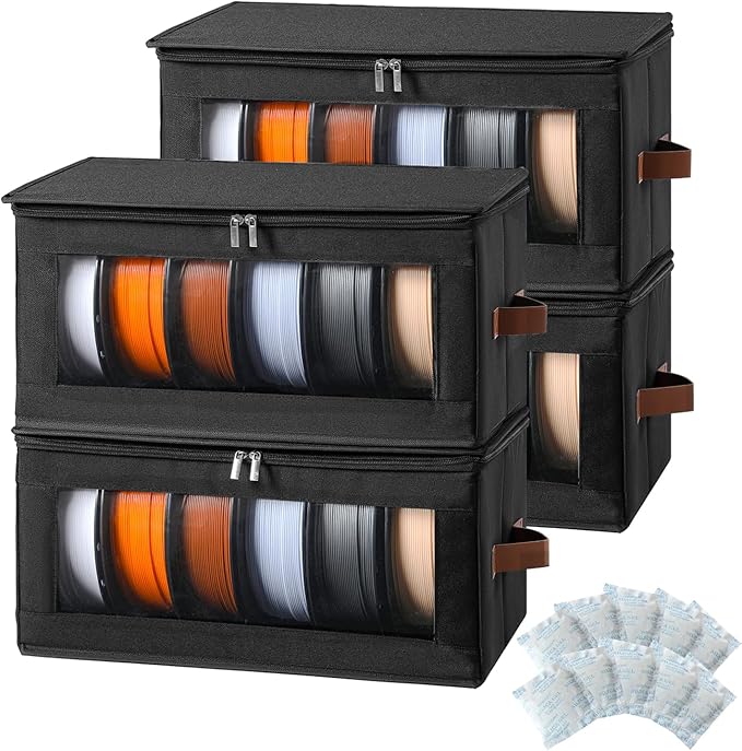 Qozary Filament Storage Box - 4 Pack 3D Printer Filament Storage Containers with Desiccants, Holds Up to 24 Rolls, 3D Printing Accessories Holder Rack for Home, Office Workshop, Studio