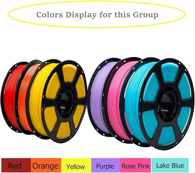PLA Plus 1.75mm 6KG Bundles PLA Pro 3D Printer Filament | 6 x 1kg Bundles:Red+Orange+Yellow+Purple+Rose Pink+Lakeblue;neatly wound,tangle-free for most FDM printers